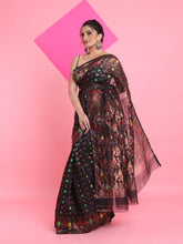 Load image into Gallery viewer, Black Jamdani Saree With All Over Zari & Thread Weaving