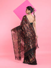 Load image into Gallery viewer, Black Jamdani Saree With All Over Zari & Thread Weaving