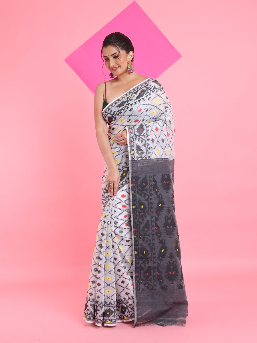 White Jamdani Cotton Handwoven Saree main image 1