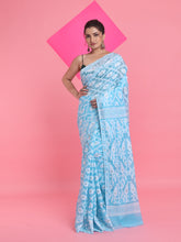 Load image into Gallery viewer, Sky Blue Jamdani Saree With All Over Thread Weaving