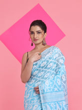 Load image into Gallery viewer, Sky Blue Jamdani Saree With All Over Thread Weaving