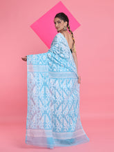 Load image into Gallery viewer, Sky Blue Jamdani Saree With All Over Thread Weaving