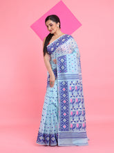 Load image into Gallery viewer, Sea Green Jamdani Saree With All Over Thread Weaving