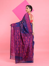 Load image into Gallery viewer, Blue Jamdani Saree With All Over Thread Weaving