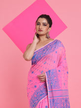 Load image into Gallery viewer, Pink Jamdani Saree With All Over Thread Weaving