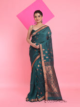 Load image into Gallery viewer, Teal Linen Saree With Nakshi Pallu