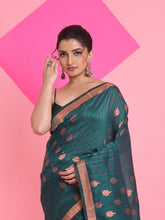 Load image into Gallery viewer, Teal Linen Saree With Nakshi Pallu