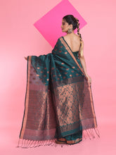 Load image into Gallery viewer, Teal Linen Saree With Nakshi Pallu