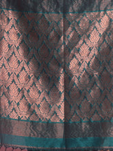 Load image into Gallery viewer, Teal Linen Saree With Nakshi Pallu