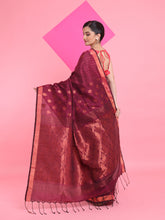 Load image into Gallery viewer, Magenta Linen Saree With Nakshi Pallu