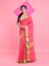 Load image into Gallery viewer, Pink Linen Saree With Zari Border
