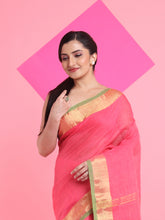 Load image into Gallery viewer, Pink Linen Saree With Zari Border
