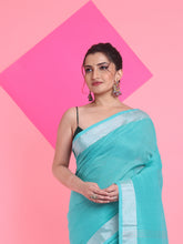 Load image into Gallery viewer, Sea Green Linen Saree With Zari Border
