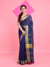 Load image into Gallery viewer, Blue Linen Saree With Zari Border