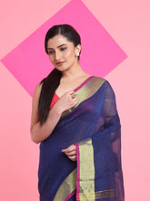 Load image into Gallery viewer, Blue Linen Saree With Zari Border