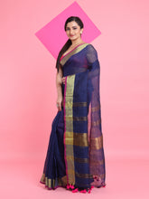 Load image into Gallery viewer, Blue Linen Saree With Zari Border