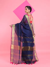 Load image into Gallery viewer, Blue Linen Saree With Zari Border