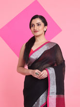 Load image into Gallery viewer, Black Linen Saree With Zari Border