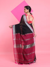 Load image into Gallery viewer, Black Linen Saree With Zari Border