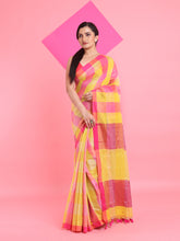 Load image into Gallery viewer, Yellow And Orange Tissue Colorblocked Soft Saree