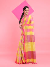 Load image into Gallery viewer, Yellow And Orange Tissue Colorblocked Soft Saree
