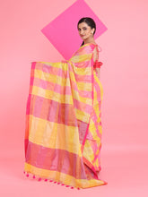 Load image into Gallery viewer, Yellow And Orange Tissue Colorblocked Soft Saree