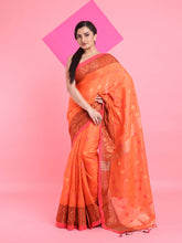 Load image into Gallery viewer, Orange Tissue Soft Saree With Texture Designs