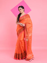 Load image into Gallery viewer, Orange Tissue Soft Saree With Texture Designs