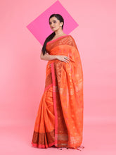 Load image into Gallery viewer, Orange Tissue Soft Saree With Texture Designs