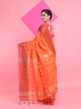 Load image into Gallery viewer, Orange Tissue Soft Saree With Texture Designs