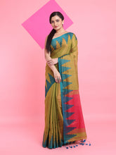Load image into Gallery viewer, Olive Green Tissue Saree With Temple Borders