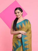 Load image into Gallery viewer, Olive Green Tissue Saree With Temple Borders