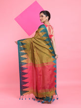 Load image into Gallery viewer, Olive Green Tissue Saree With Temple Borders