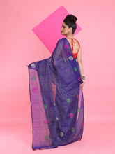Load image into Gallery viewer, Blue Tissue Saree With Geometric Motifs And Sequin Work
