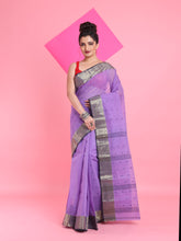 Load image into Gallery viewer, Violet Pure Cotton Tant Saree With Woven Designs