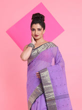 Load image into Gallery viewer, Violet Pure Cotton Tant Saree With Woven Designs