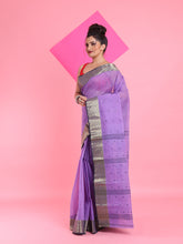 Load image into Gallery viewer, Violet Pure Cotton Tant Saree With Woven Designs