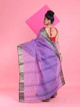 Load image into Gallery viewer, Violet Pure Cotton Tant Saree With Woven Designs