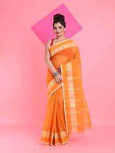 Load image into Gallery viewer, Orange Pure Cotton Tant Saree With Woven Designs