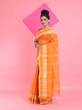 Load image into Gallery viewer, Orange Pure Cotton Tant Saree With Woven Designs