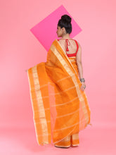 Load image into Gallery viewer, Orange Pure Cotton Tant Saree With Woven Designs