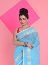 Load image into Gallery viewer, Sky Blue Pure Cotton Tant Saree With Woven Designs