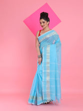 Load image into Gallery viewer, Sky Blue Pure Cotton Tant Saree With Woven Designs