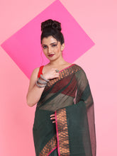 Load image into Gallery viewer, Bottle Green Pure Cotton Tant Saree With Woven Designs