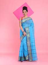 Load image into Gallery viewer, Sky Blue Pure Cotton Tant Saree With Woven Designs
