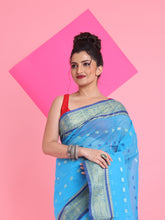 Load image into Gallery viewer, Sky Blue Pure Cotton Tant Saree With Woven Designs