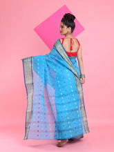 Load image into Gallery viewer, Sky Blue Pure Cotton Tant Saree With Woven Designs