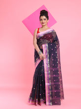 Load image into Gallery viewer, Navy Blue Pure Cotton Tant Saree With Woven Designs