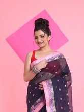 Load image into Gallery viewer, Navy Blue Pure Cotton Tant Saree With Woven Designs