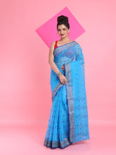 Load image into Gallery viewer, Sky Blue Pure Cotton Tant Saree With Woven Designs